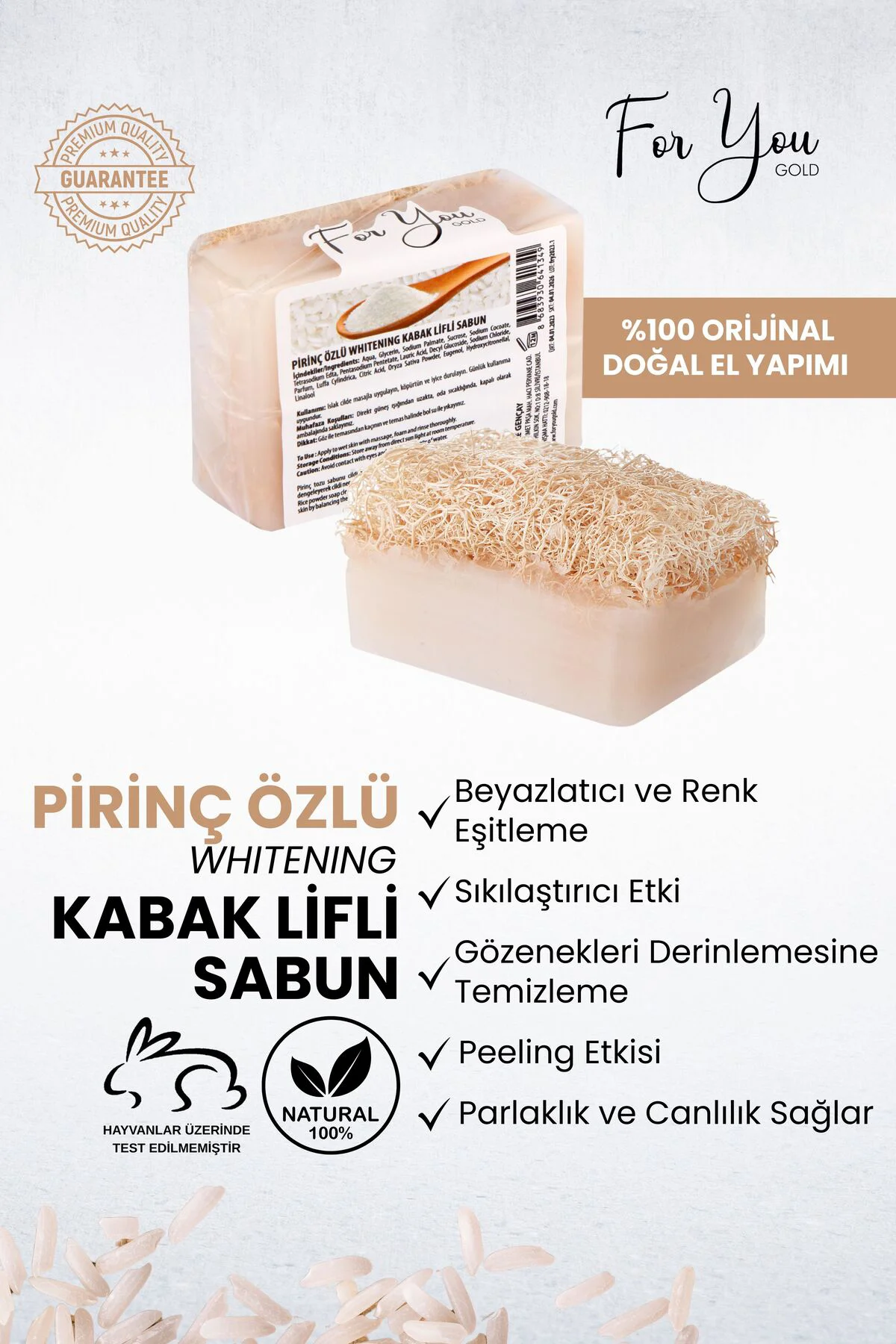 Kabak Lifli %100 Doğal El Yapımı Pirinç Özlü Whitening Sabun