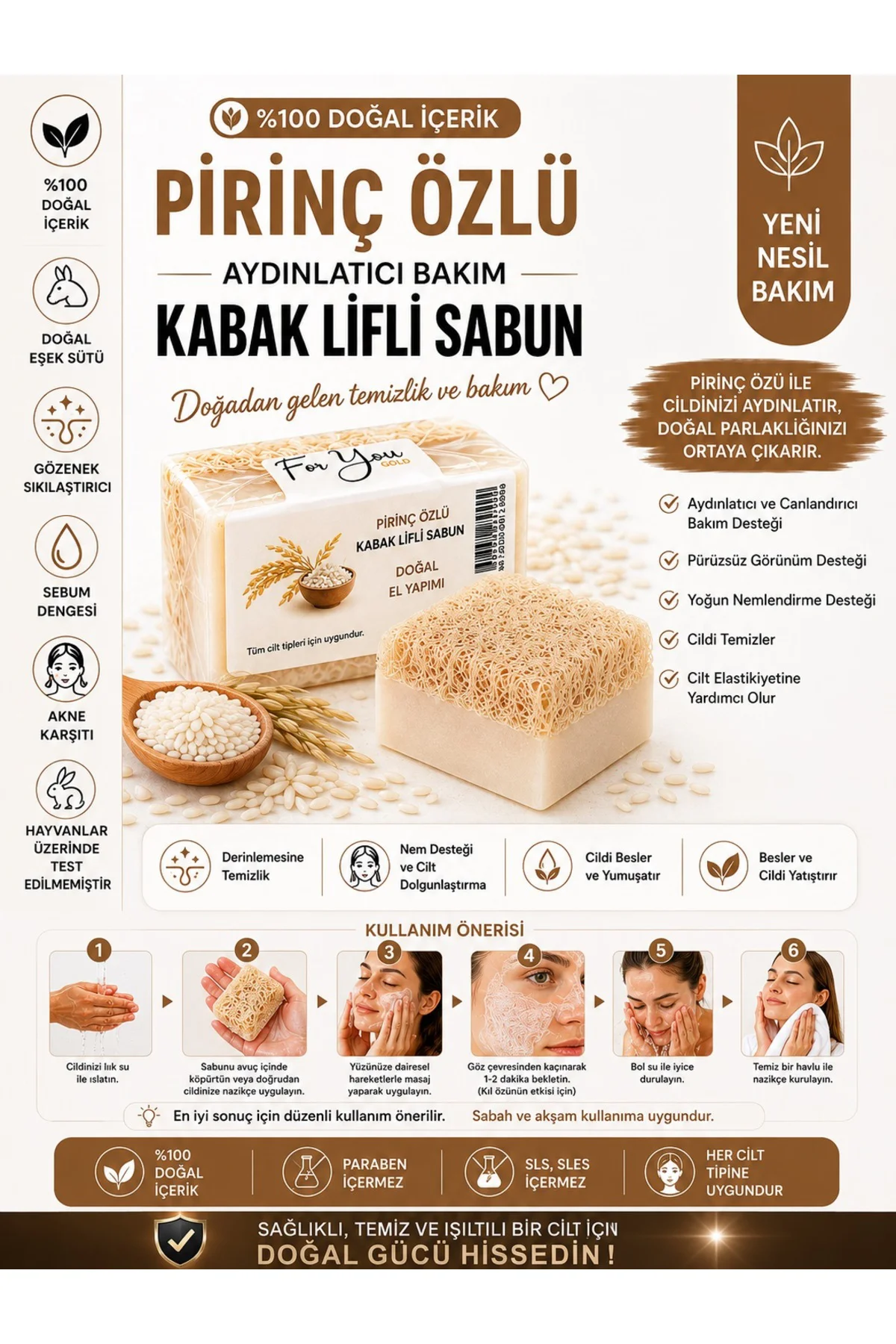 Kabak Lifli %100 Doğal El Yapımı Pirinç Özlü Whitening Sabun