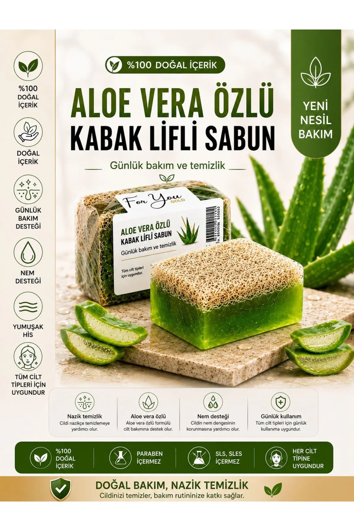 Kabak Lifli Aloe Vera Özlü El Yapımı Sabun