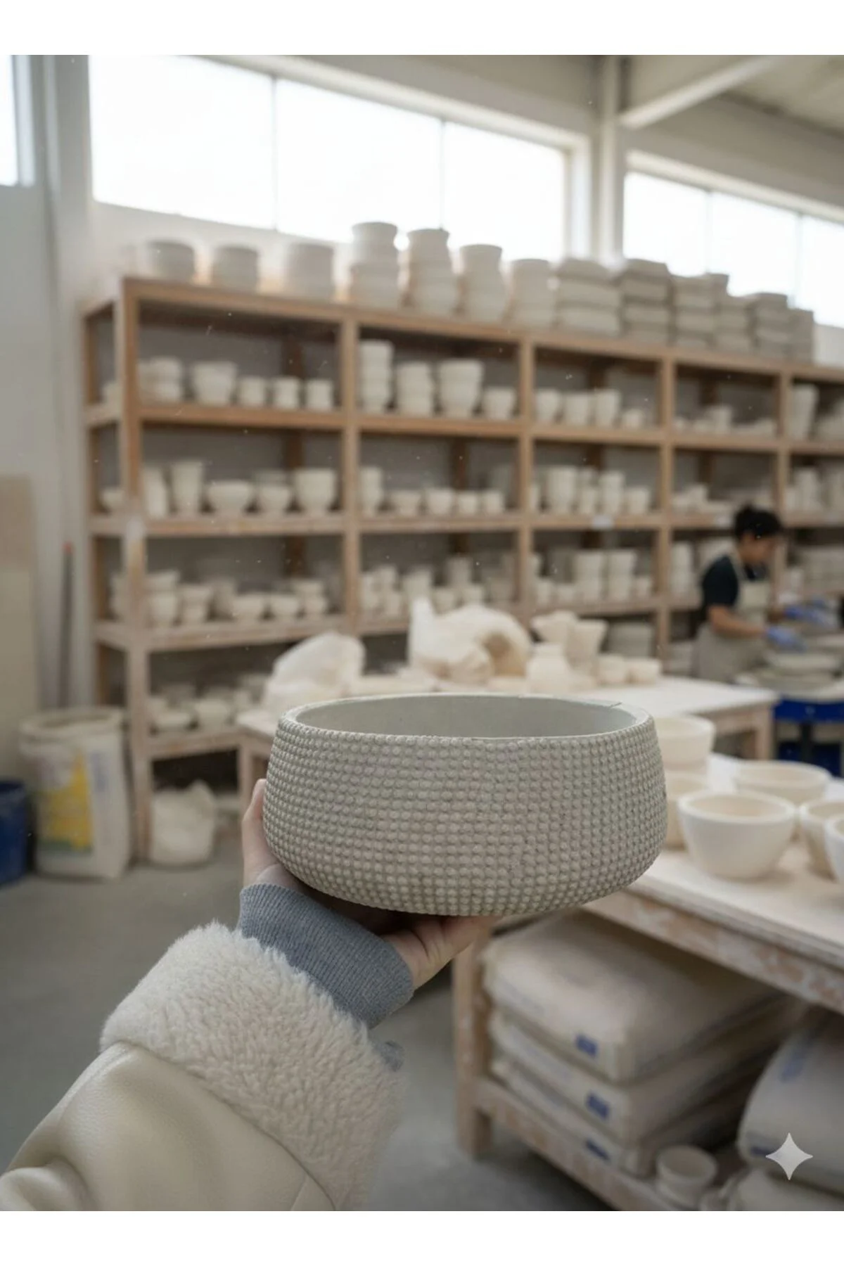 Kabartma nokta desenli el yapımı beton saksı 21x8x7