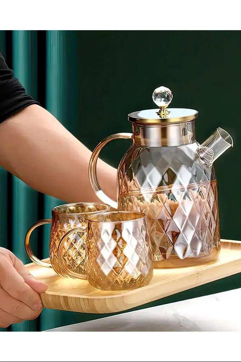 Kabartmalı Bambu Kapaklı Borosilikat Cam Demlik 1500ml - Royaleks-CM-2005 Fiyatı, Yorumları ve Özellikleri