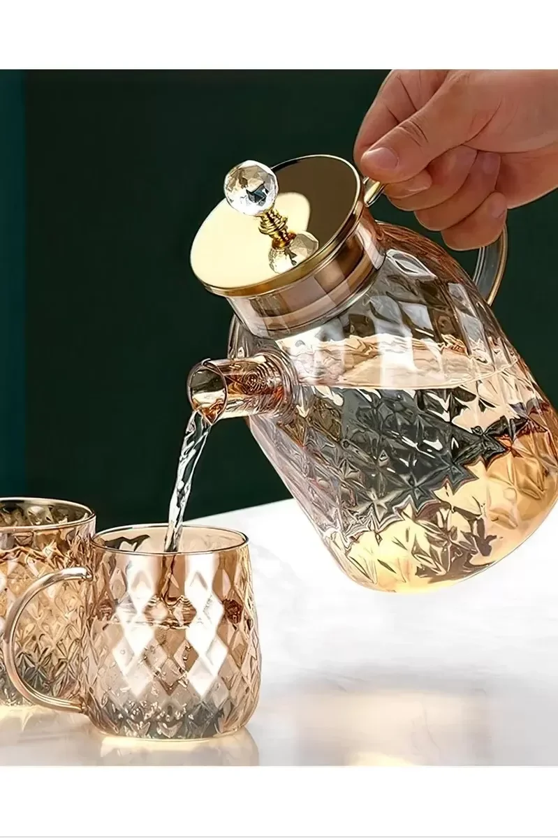 Kabartmalı Bambu Kapaklı Borosilikat Cam Demlik 1500ml Royaleks-C