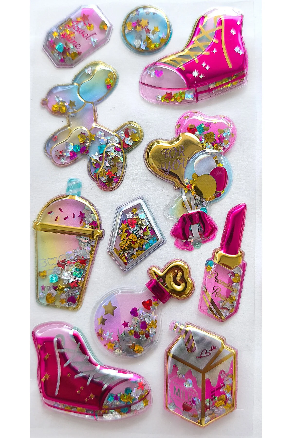 Kabartmalı Yapışkanlı Saç Tırnak Yüz Sticker, Süs Dekor Işıltılı 