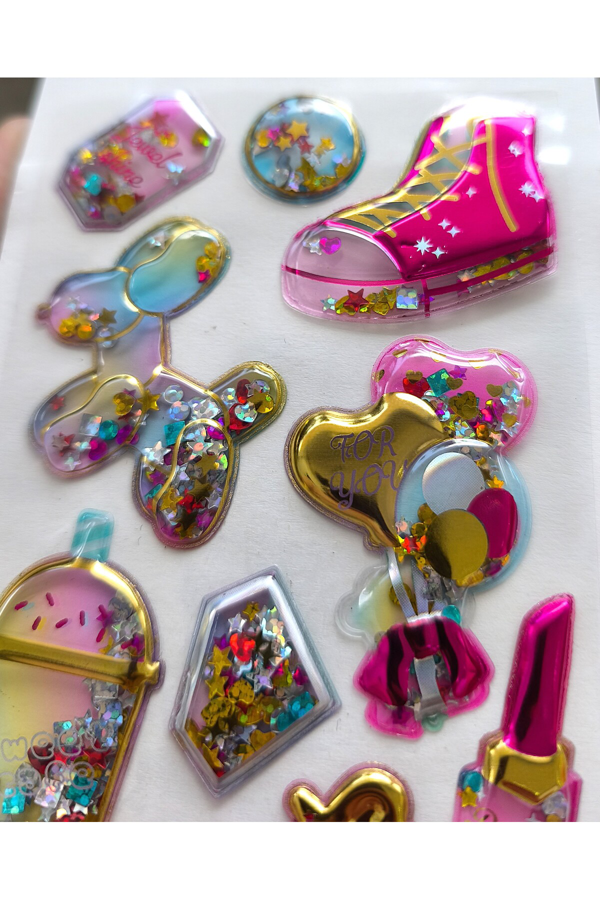 Pazar Kapısı Kabartmalı Yapışkanlı Saç Yüz Tırnak Sticker, Süs Dekor İşıltılı