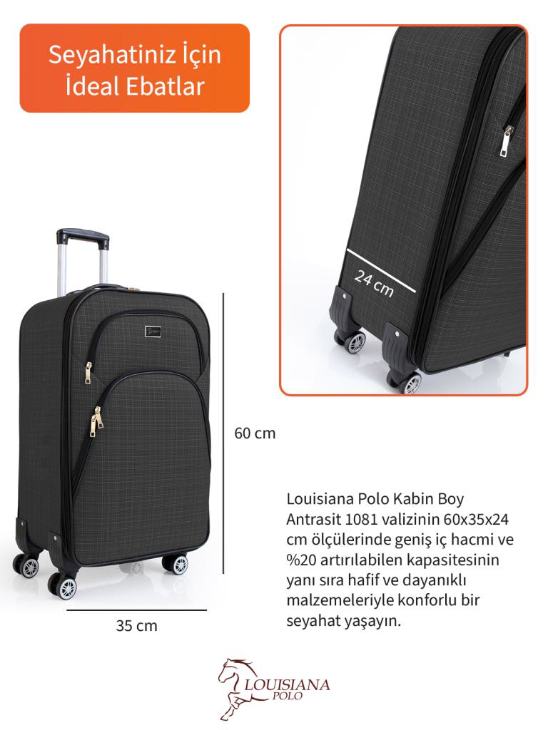 Louisiana Polo Kabin Boy 4 Teker Kumaş Valiz Antrasit 1081