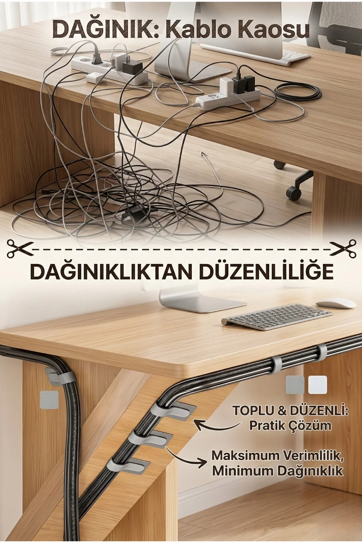 Kablo Düzenleme Kutusu Kablo Gizleyici Kablo Tutucu Cırt Bant Antrasit