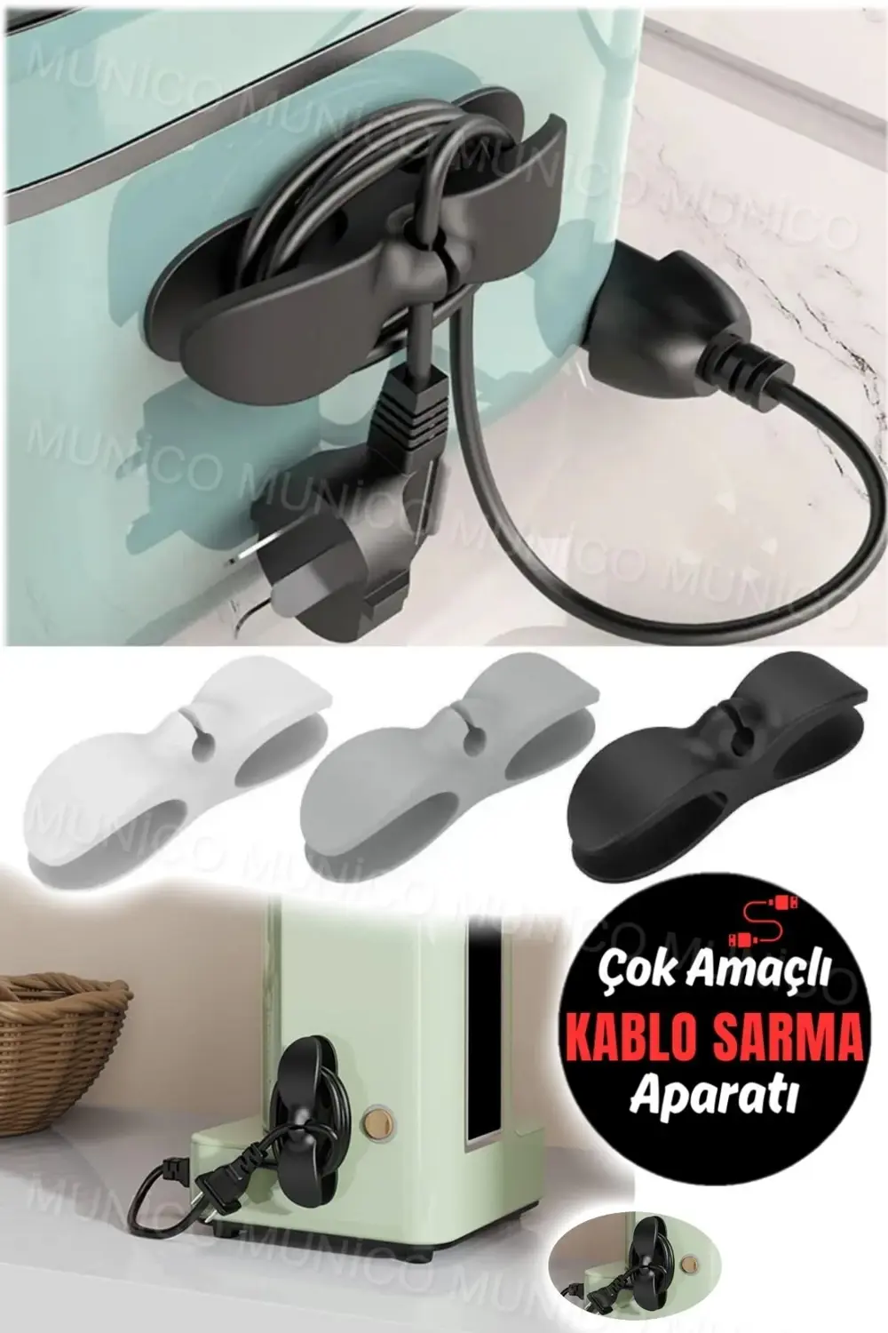 Kablo Toplama Sabitleme Aparatı Yapışkanlı Çok Amaçlı Airfryer Ka