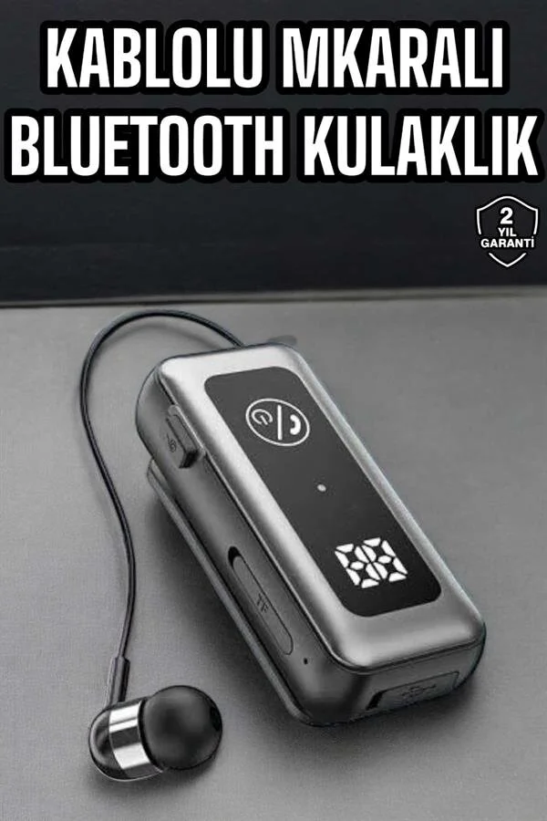 Kablolu Bluetooth Kulak İçi Stereo Kulaklık - Dijital Gösterge ve Mikrofonlu