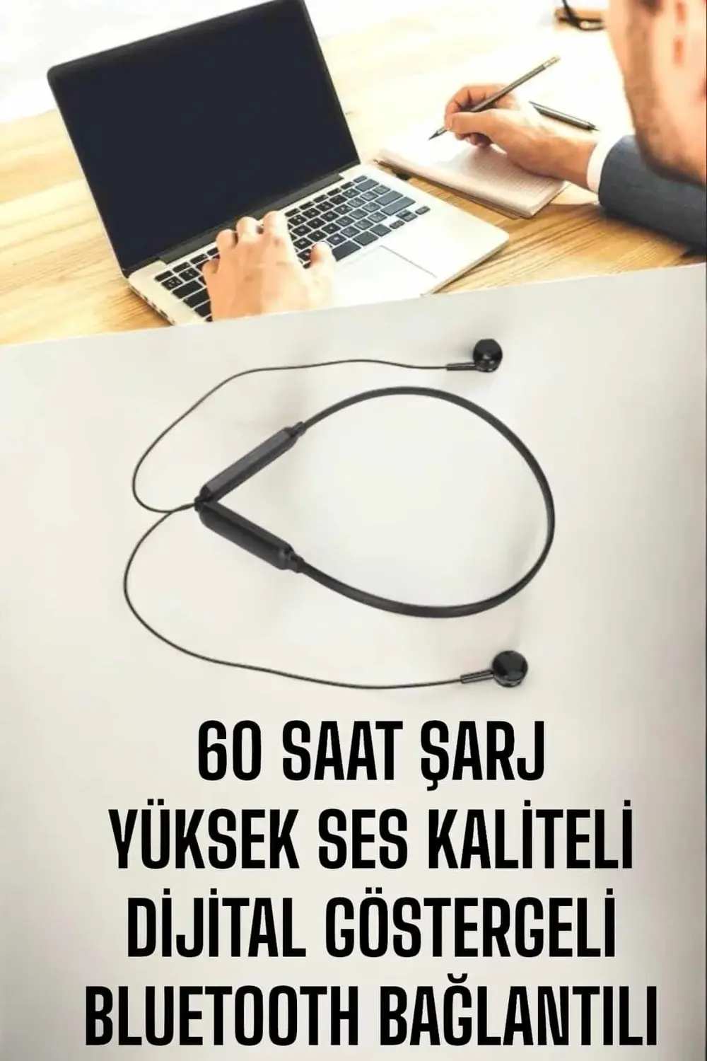 Kablolu Boyun Askılı Dijital Göstergeli Bluetooth Kulaklığı 60 Sa