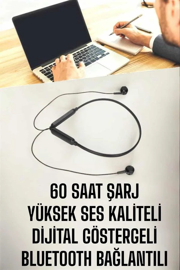 Kablolu Boyun Askılı Dijital Göstergeli Bluetooth Kulaklığı 60 Saat Kablolu Boyun Askılı Dijital Göstergeli Bluetooth Kulaklığı 60 Saat