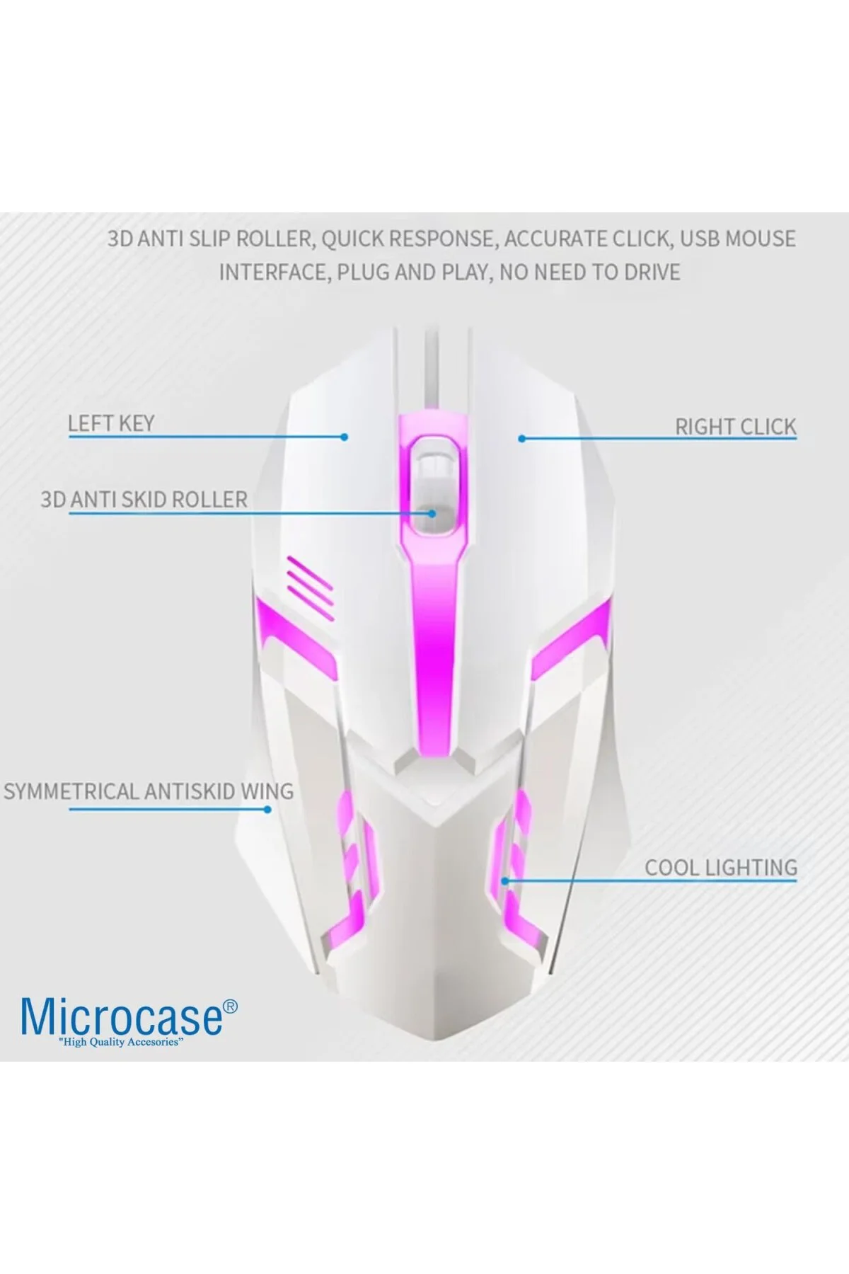 Kablolu Işıklı Gaming Oyuncu Mouse - AL4928 (Beyaz)