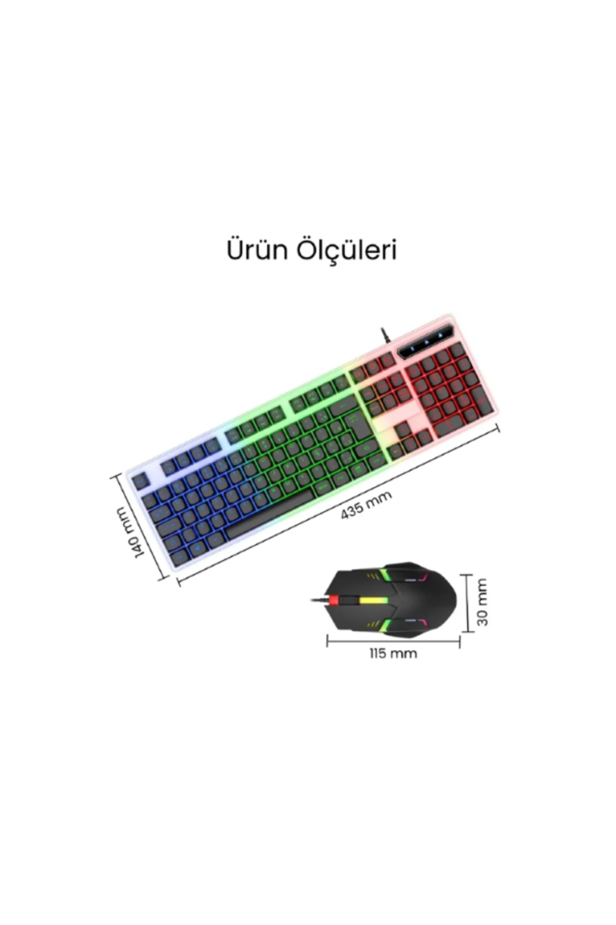 Kablolu Işıklı Gaming Standart Türkçe Q Klavye Ve Mouse Seti