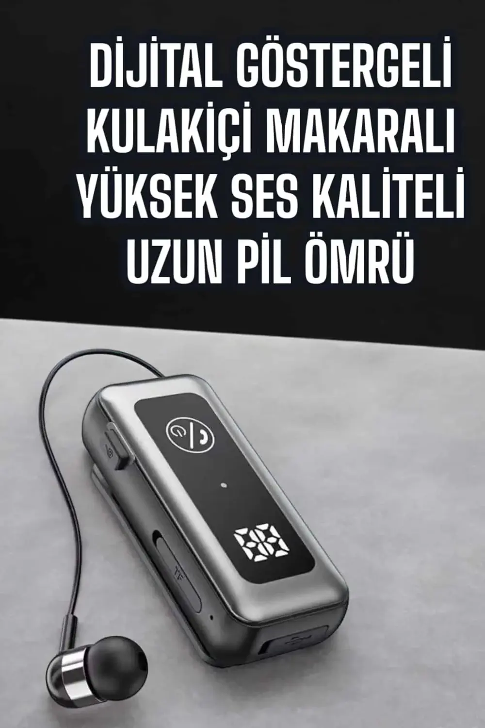Kablolu Makaralı Bluetooth Kulaklık Uzun Pil Ömrü Dijital Gösterg