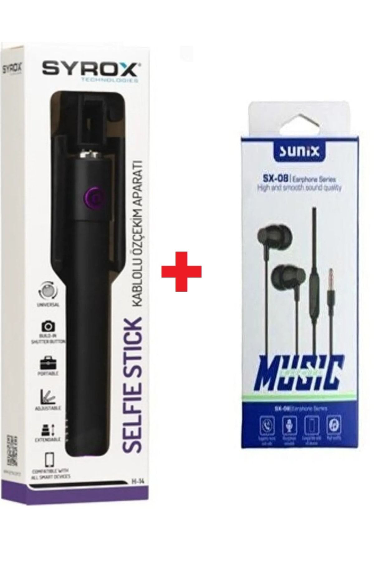 Cmk Toner Kablolu Selfie Çubuğu Telefon + Kulak İçi Kulaklık