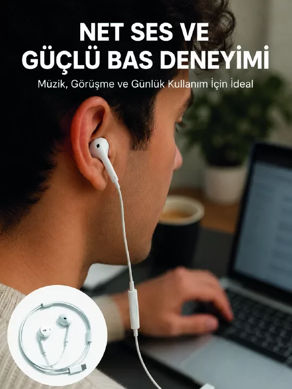 Kablolu Type-C Kulak İçi Kulaklık - Yeni Nesil Kristal Netlik ve Güçlü Bass