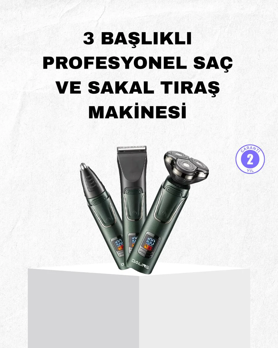Kablosuz 3 Başlıklı Profesyonel Bakım Seti – Şarjlı Saç Sakal Burun Kulak Düzeltici