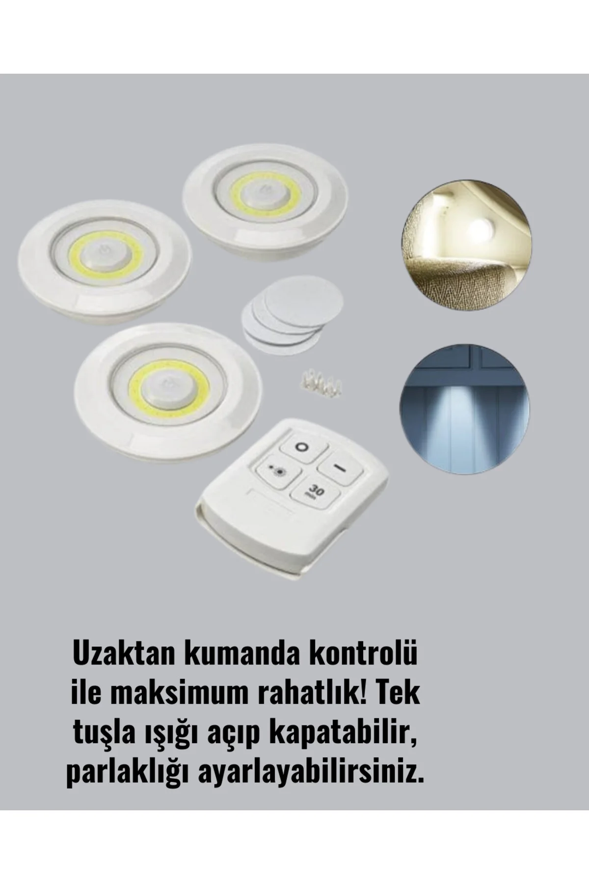 Kablosuz 3 Lü Spot Led Lamba Seti Uzaktan Kumandalı Enerji Tasarruflu Aydınlatma