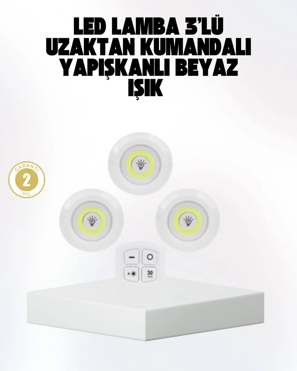 Kablosuz 3'lü LED Spot Lamba - Gün Işığı Tonu, Uzaktan Kumandalı, Enerji Tasarruflu Aydınlatma