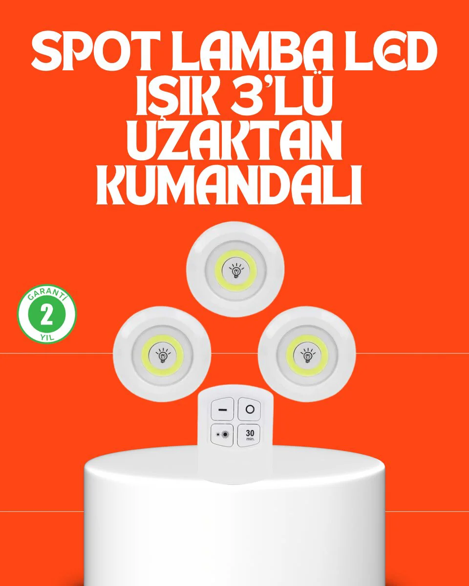 Kablosuz 3'lü Spot LED Lamba Seti - Uzaktan Kumandalı Enerji Tasarruflu Aydınlatma