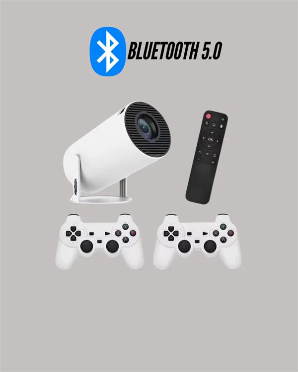 Kablosuz 4K Projeksiyon – Çift Kollu Tasarım, Wi‑Fi 6, Bluetooth 5.0, 10.000 Oyun ve Smart App Desteği
