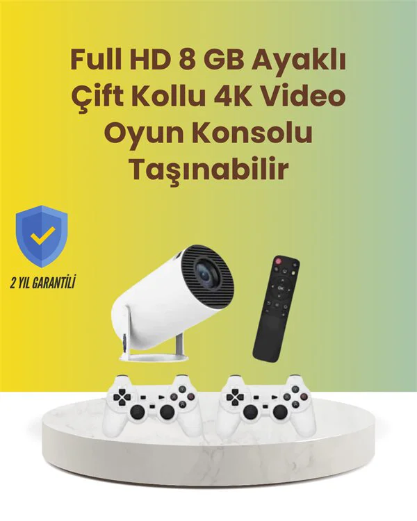 Kablosuz 4K Projeksiyon – Çift Kollu Tasarım, Wi‑Fi 6, Bluetooth 5.0, 10.000 Oyun ve Smart App Desteği