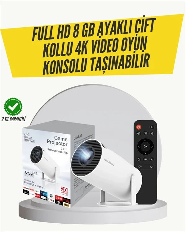 Kablosuz 4K Projeksiyon – Wi‑Fi 6 &amp; Bluetooth 5.0 ile Oyun ve