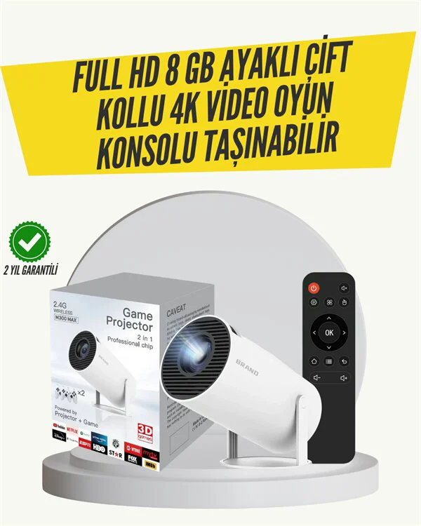 Kablosuz 4K Projeksiyon – Wi‑Fi 6 & Bluetooth 5.0 ile Oyun ve Uyg