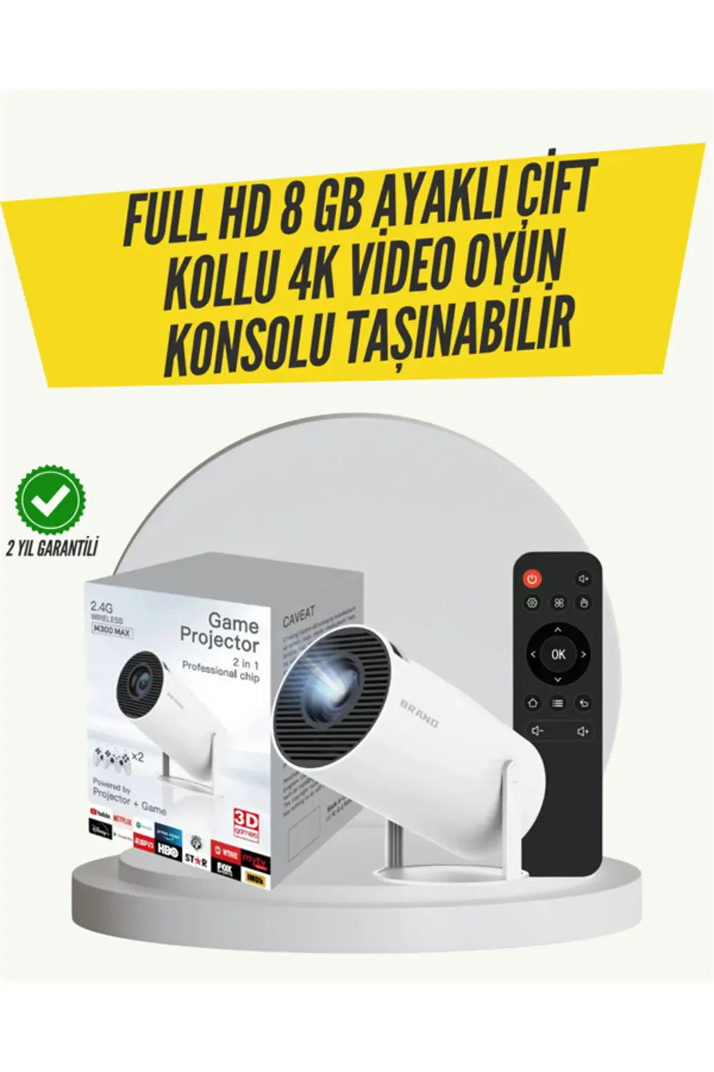Kablosuz 4K Projeksiyon – Wi‑Fi 6 & Bluetooth 5.0 ile Oyun ve Uyg