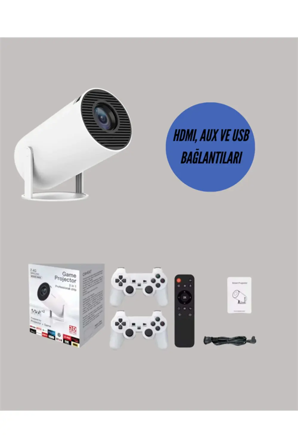 Kablosuz 4K Projeksiyon – Wi‑Fi 6 & Bluetooth 5.0 ile Oyun ve Uyg