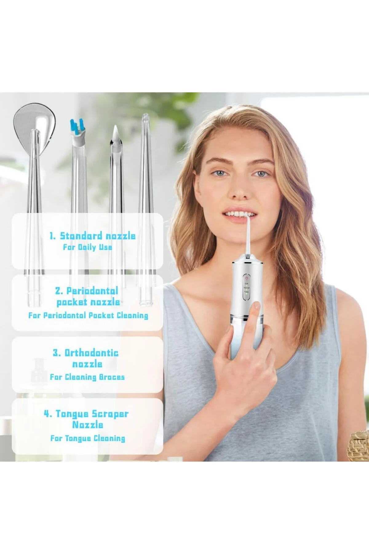 Kablosuz Ağız Duşu, Su Flosser Elektrikli, 3 Mod ve 4 Başlıklı, Ağız Duşu, Test Birincisi