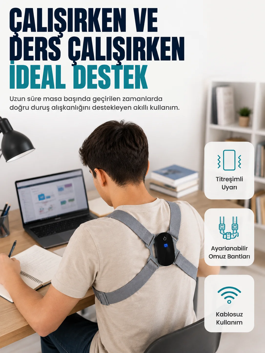 Kablosuz Akıllı Dik Duruş Aparatı Titreşim Hatırlatma Özellikli Destekleyici