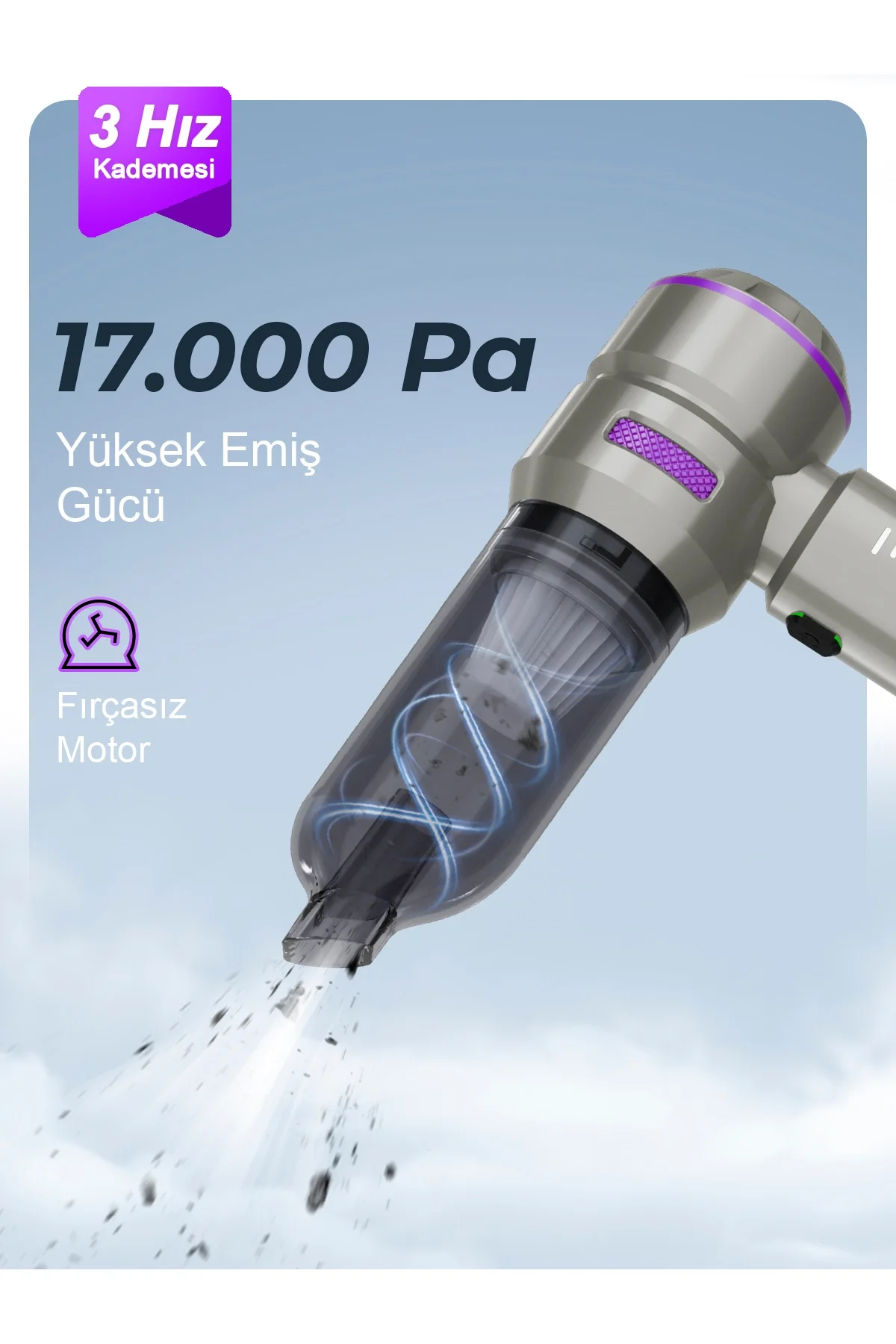 Kablosuz araç içi süpürge vakum gücü fırçasız motor üfleme vakum 2 yıl garantili