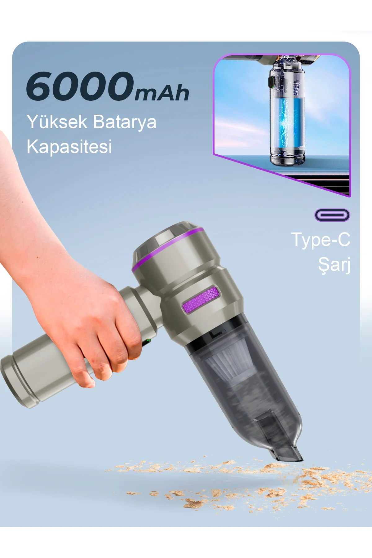 Kablosuz araç içi süpürge vakum gücü fırçasız motor üfleme vakum 2 yıl garantili