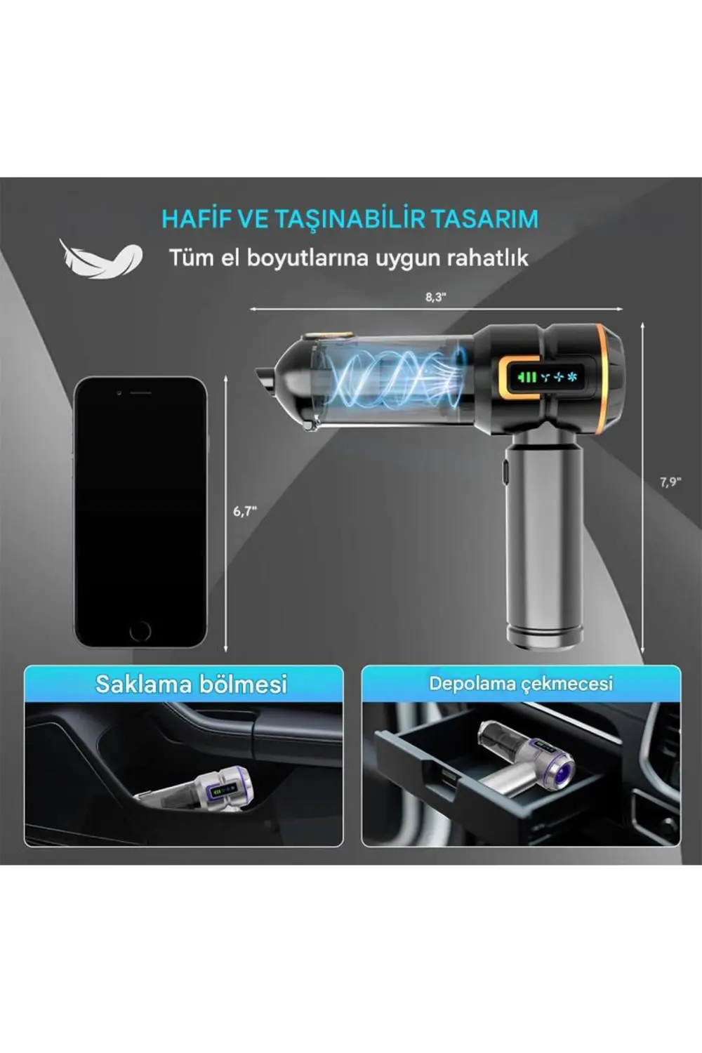 Kablosuz Araç İçi Süpürge 20.000PA Basınçlı Üfleme ve Çekme Süpür