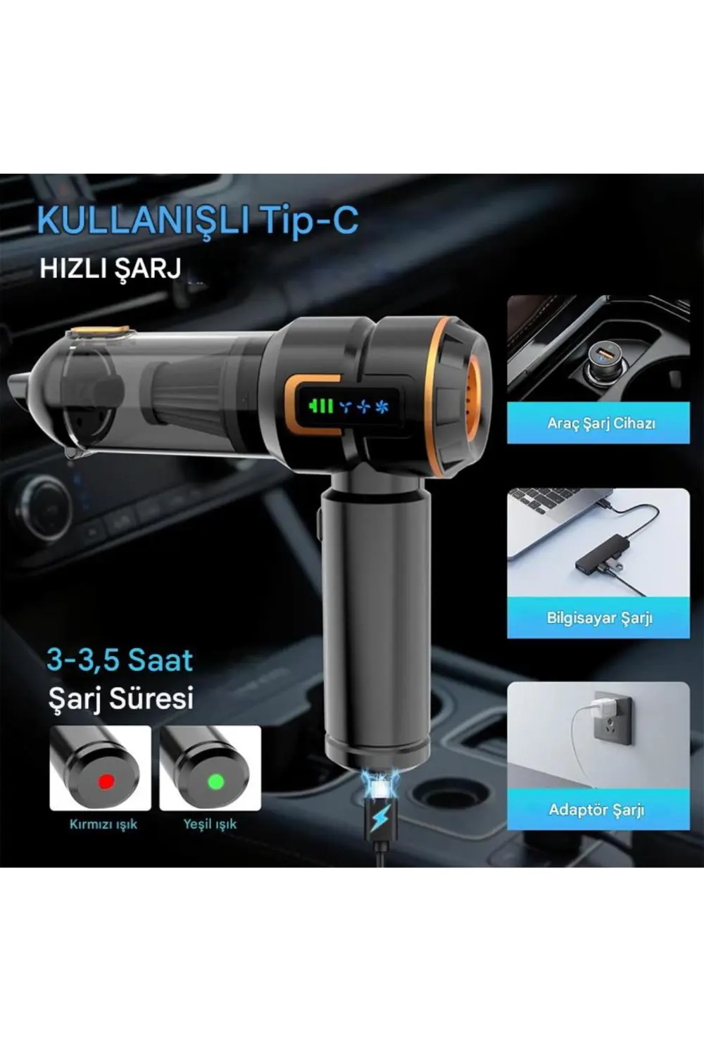 Kablosuz Araç İçi Süpürge 20.000PA Basınçlı Üfleme ve Çekme Süpür