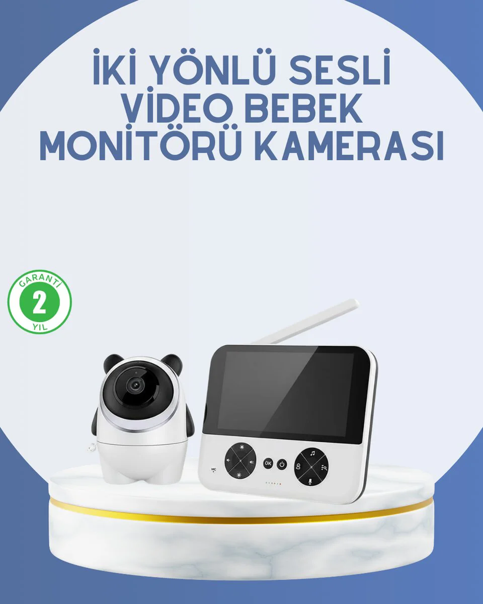 Kablosuz Bebek Monitörü 720P HD Görüntü ve Geniş Ekran - İki Yönlü Sesli, Gece Görüşlü ve Ninni Özellikli