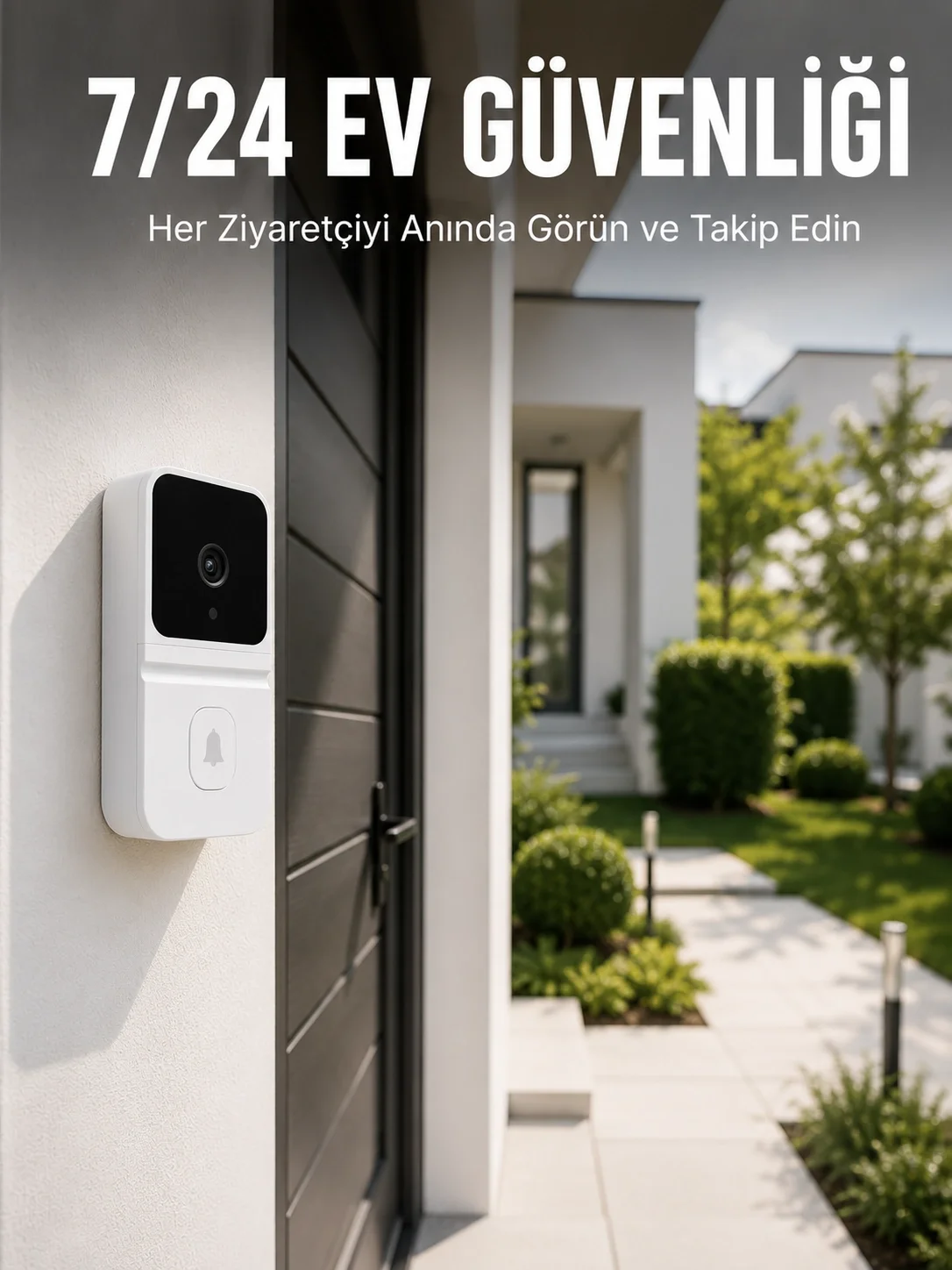 Kablosuz Beyaz Akıllı Kapı Zili Wi-Fi Bağlantılı HD Kameralı Ev Güvenlik Sistemi