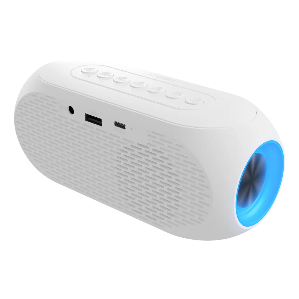 Kablosuz Bluetooth Alarm Saat Radyo ve Hoparlör - 5W 1200mAh Güçlü Batarya (Beyaz)