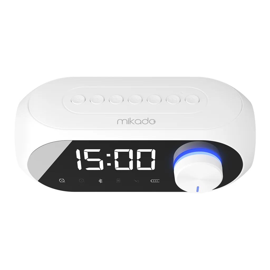 Kablosuz Bluetooth Alarm Saat Radyo ve Hoparlör - 5W 1200mAh Güçlü Batarya (Beyaz)