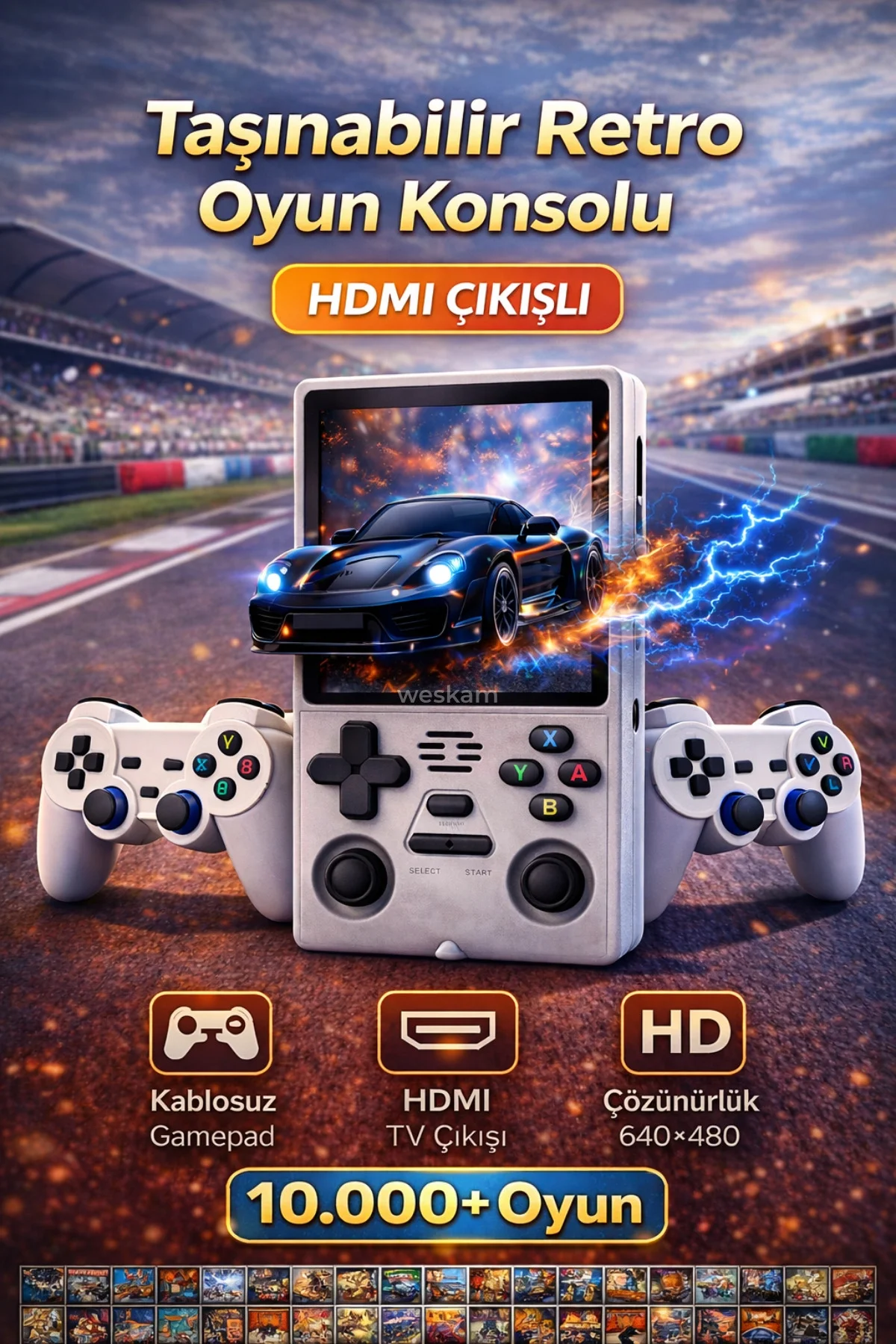 Kablosuz Bluetooth bağlantılı beyaz retro oyun konsolu TV uyumlu 10.000+ oyunlu - Elektronik
