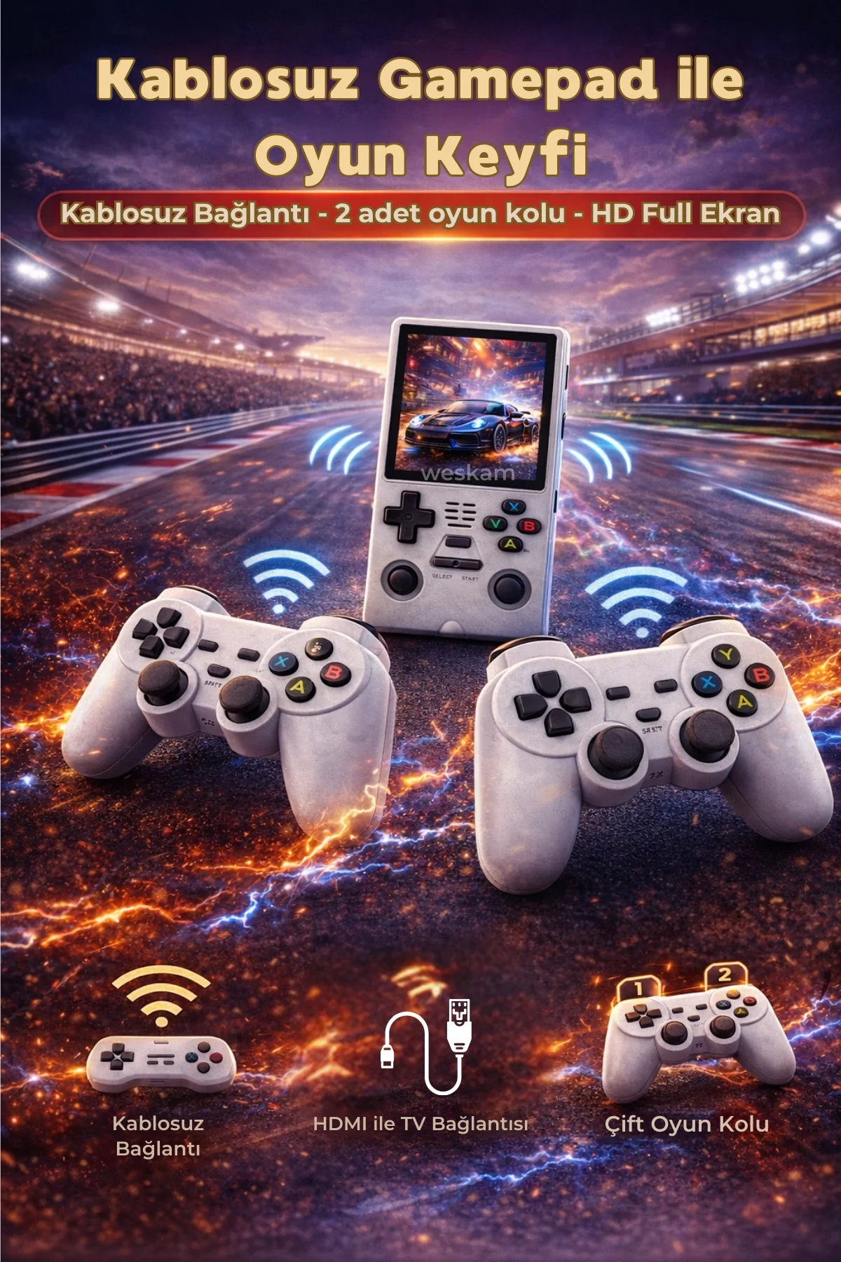 Kablosuz Bluetooth bağlantılı beyaz retro oyun konsolu TV uyumlu 10.000+ oyunlu - Elektronik