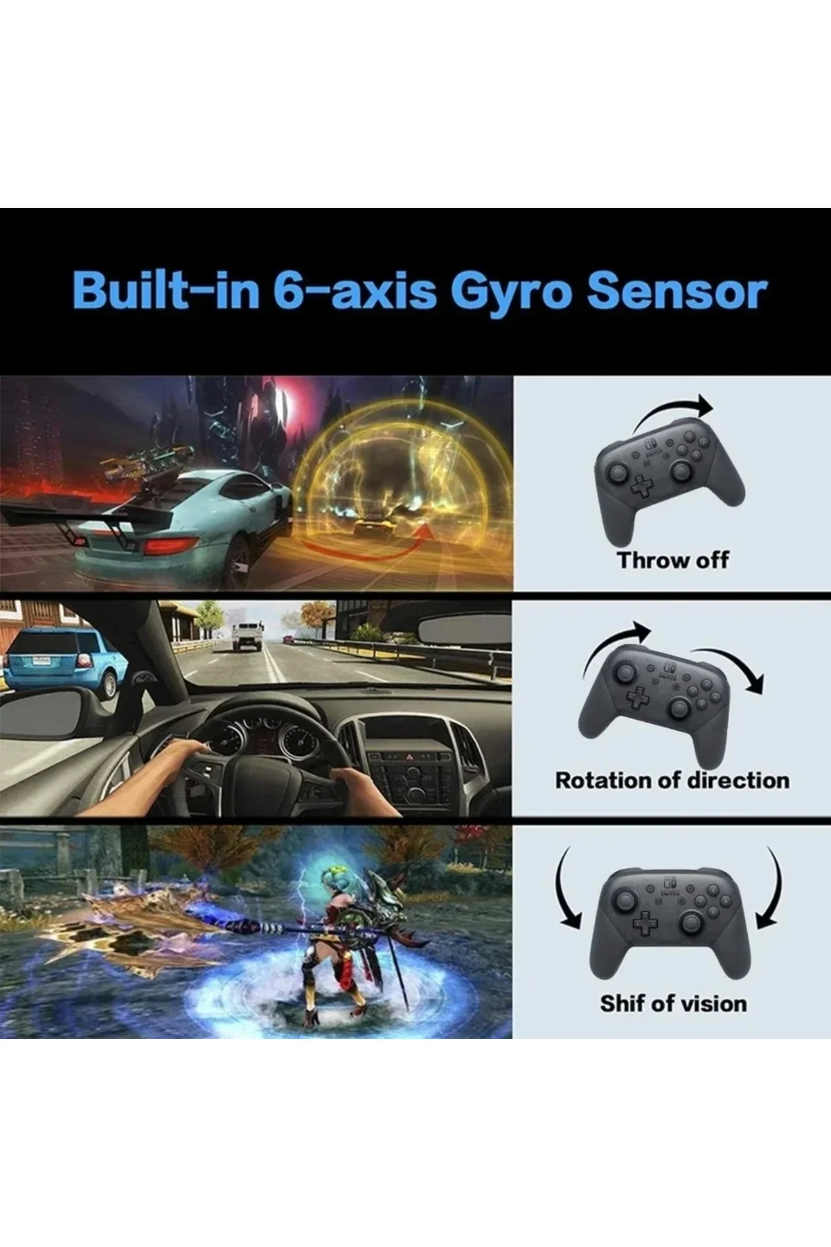 Kablosuz Bluetooth bağlantılı beyaz joystick, Switch Pro uyumlu, hızlı şarj desteği yok