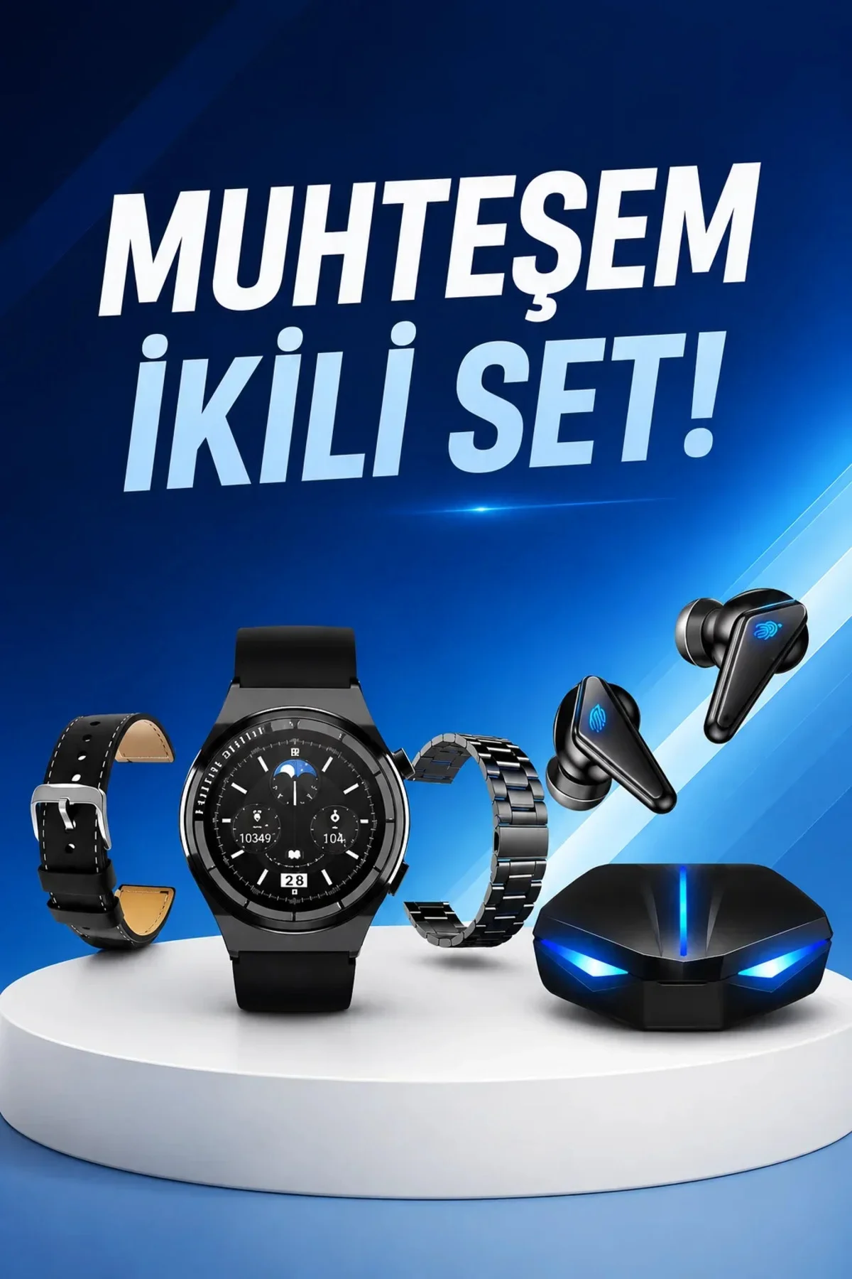 Kablosuz Bluetooth Bağlantılı Kulaklık ve Dokunmatik Ekran Akıllı Saat Arama Cevaplama Kablosuz Bluetooth Bağlantılı Kulaklık ve Dokunmatik Ekran Akıllı Saat Arama Cevaplama