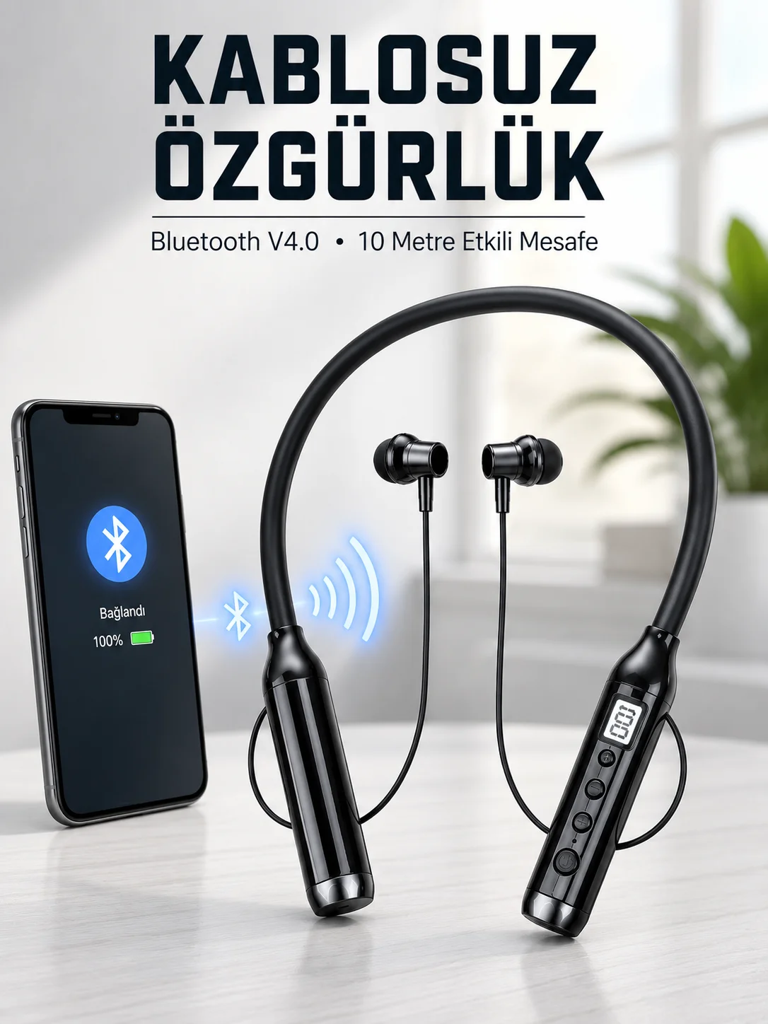 Kablosuz Bluetooth Boyun Kulaklığı 10 Metre Menzilli Mikrofonlu Ses Kontrollü Uzun Kullanım Süreli Kulak İçi Kulaklık Fiyatı, Yorumları ve Özellikleri