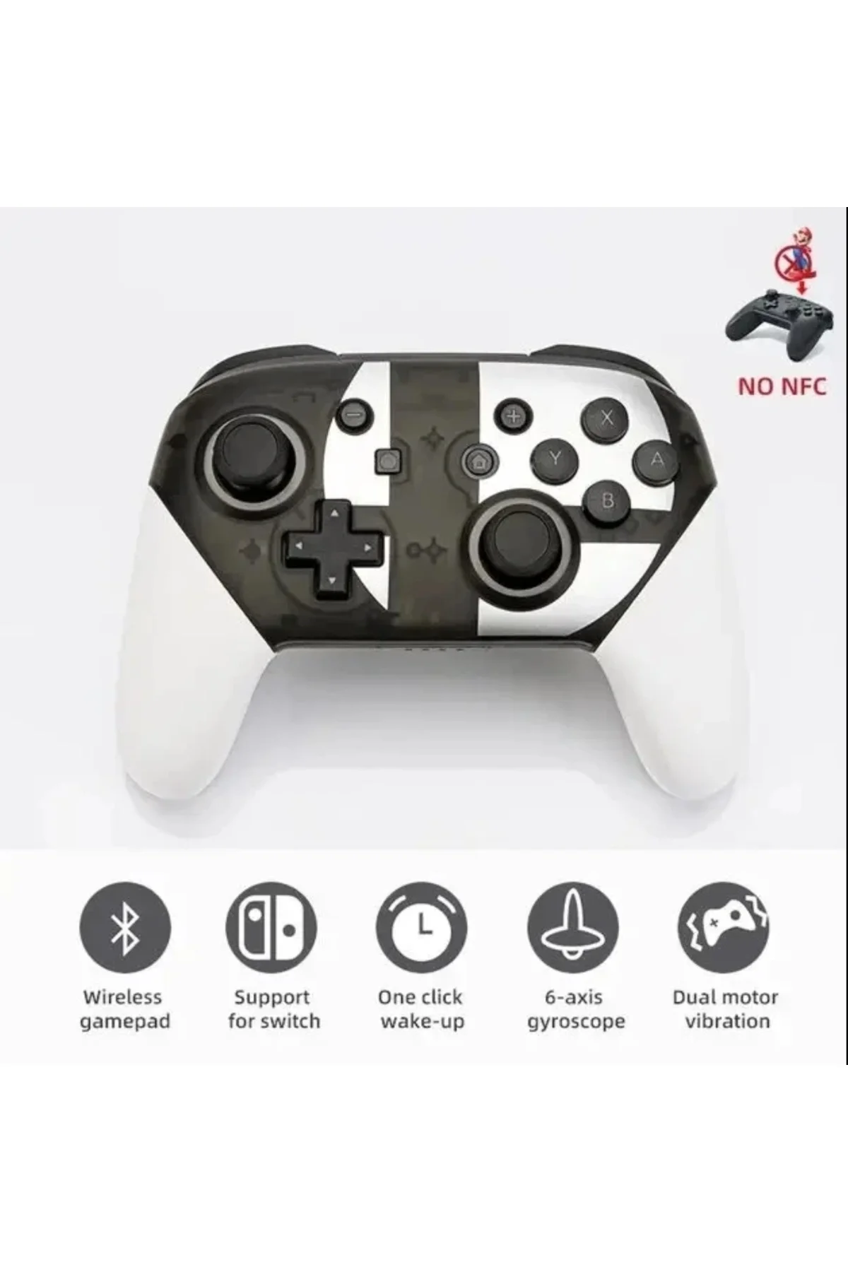 Kablosuz Bluetooth bağlantılı beyaz joystick, Switch Pro uyumlu, hızlı şarj desteği yok