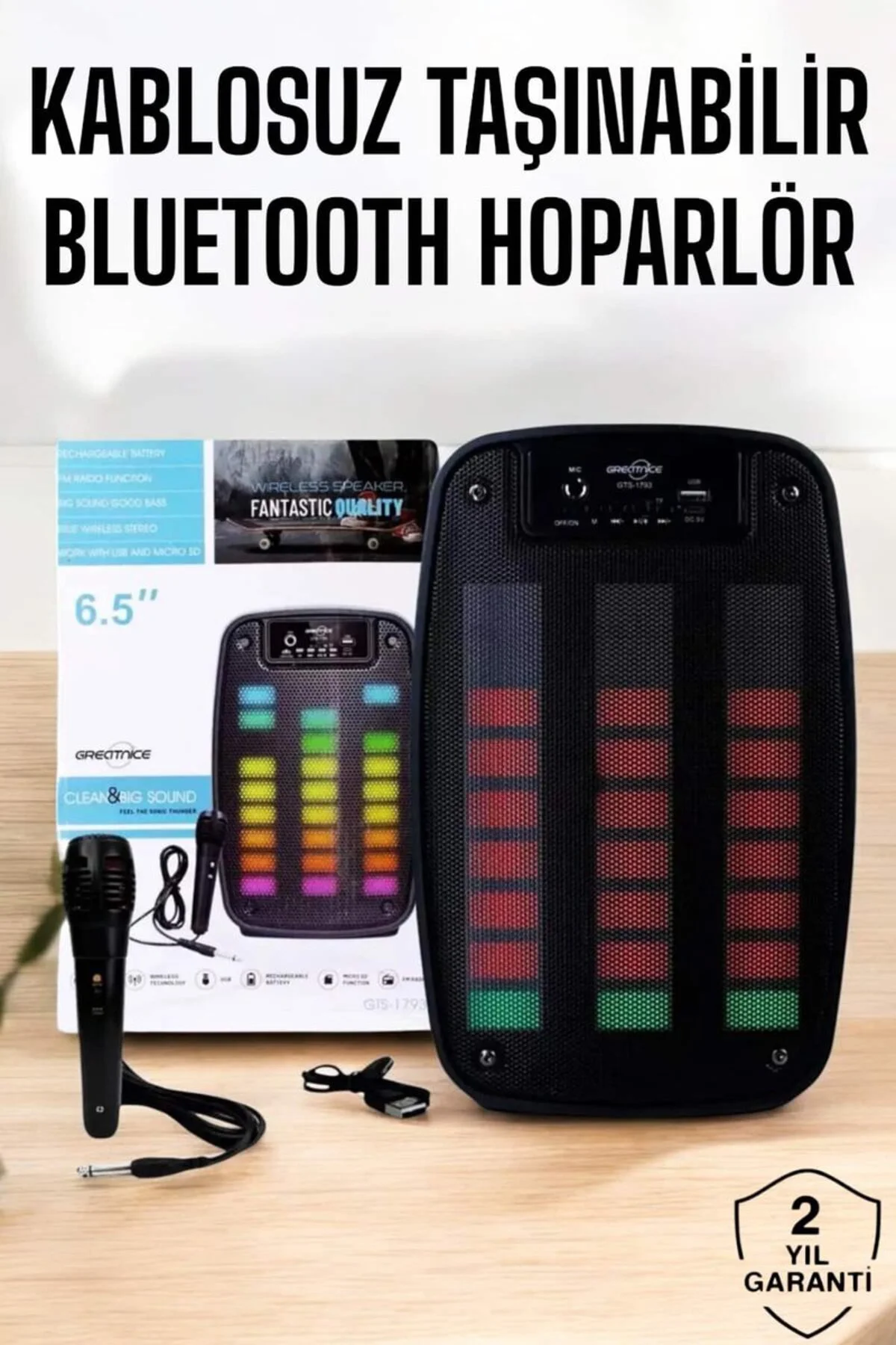 Kablosuz Bluetooth Hoparlör Taşınabilir 6.5 inç LED Işık Kareoke Fiyatı, Yorumları ve Özellikleri