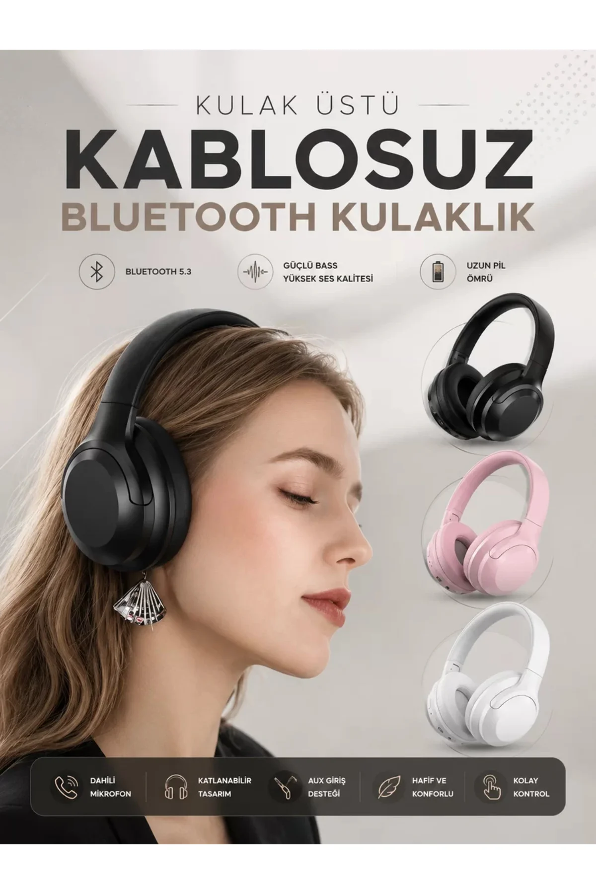 Kablosuz Bluetooth Kulaklık ANC/ENC Destekli Kulak Üstü Yüksek Ses Kaliteli