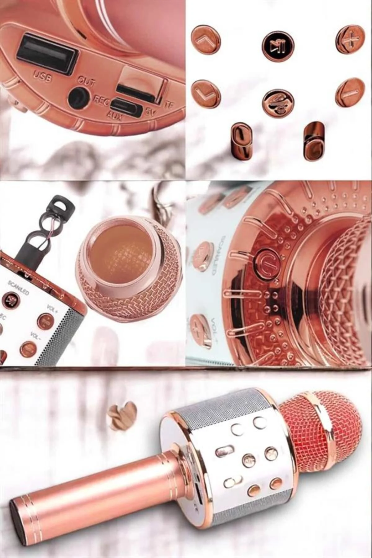 Kablosuz Bluetooth Karaoke Mikrofon USB ve AUX Girişli, Yüksek Se