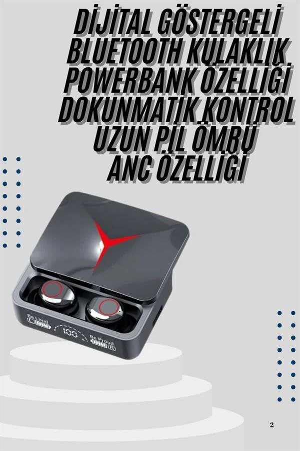 Kablosuz Bluetooth Kulaklık Powerbank Özellikli Göstergeli Hd Mikrofon ve Gürültü Engelleme