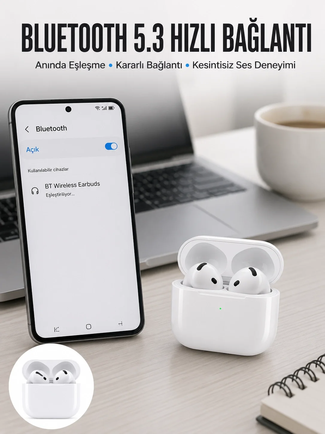 Kablosuz Bluetooth Kulaklık TWS ANC Özelliği Yüksek Ses Kaliteli 